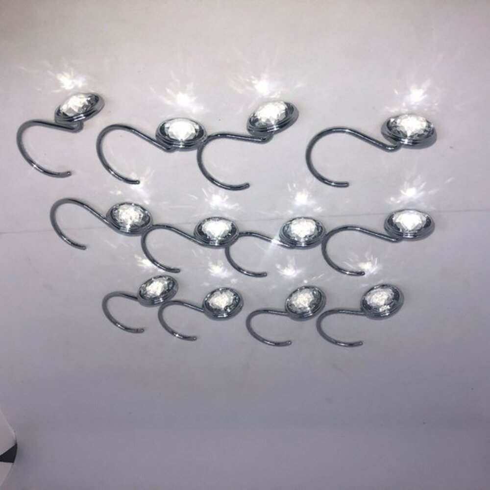 Clear Jewel on Silver-tone 12PC Shower Hook Set